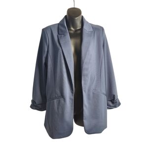 Nine West Blazer Jacket Women's Grayish Blue Open Front Ruched Cuff Sz S NWT
